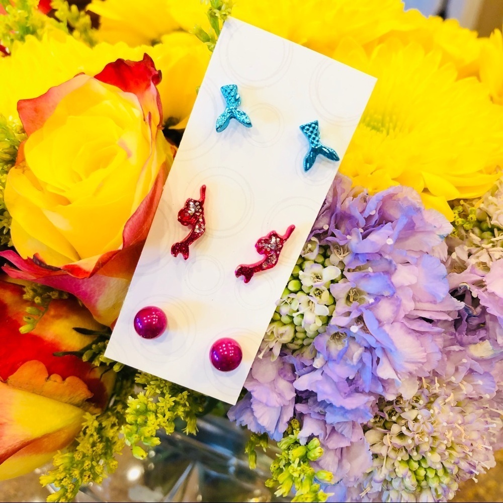 🌸Earring set of 3 mermaid, mermaid tail and stud‎